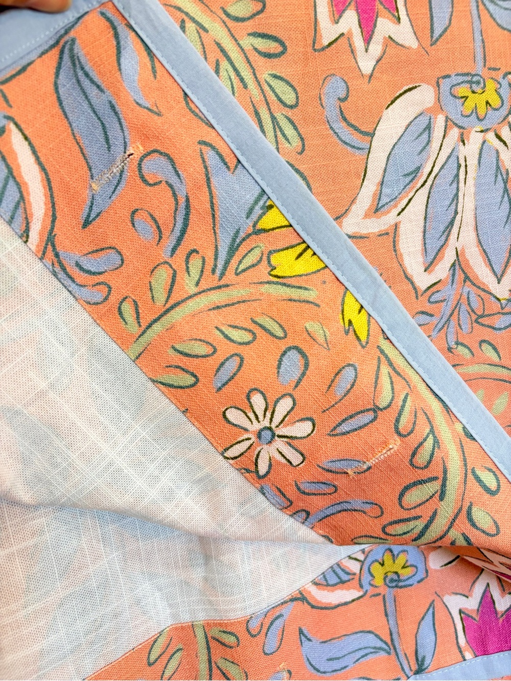 Anthropologie Shower Curtain Floral Light Blue and Coral, NWOT, 72x72in - Picture 4 of 7
